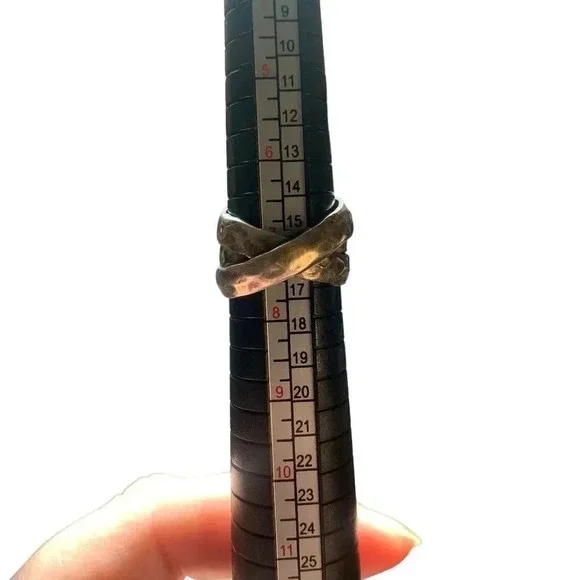 Vintage Sterling Silver 925 Criss Cross Twist Ring Mexico Size 7 Hammered Boho - Picture 5 of 6